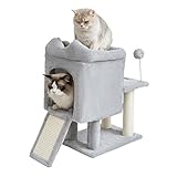 Yokee キャットタワー 突っ張り おしゃれ 据え置き 低め 猫 ベッド 猫タワー ミニ 小型 省スペース (グレー)