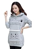 【セオヴェル】THEOVEL トップス レディース マタニティ ロング パーカー 厚手 裏起毛 ねこ 冬 (XL, グレーキャット)
