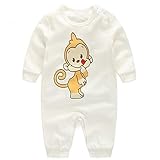エルフ ベビー(Fairy Baby)新生児パジャマ ベビーカバーオールロンパース 四季兼用 長袖 出産祝い66cm ホワイト 猿