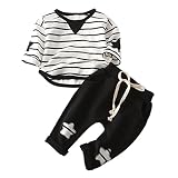 ホット、yang-yiファッションカジュアルファッション子供女の子男の子幼児用コットンStipe TシャツStarソリッドパンツ 110cm/36-48M ブラック