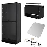 【福袋】【地球家具】フィギュアラック「ワイド」新シリーズセット 幅83cm 奥行39cm 【正規品】[鍵付きコレクションケース] [耐震]（開き戸 ハイタイプ本体+上置きロータイプ+背面ミラー+LED） ブラック