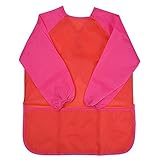 Insho長袖Children 's Art Smock、子供防水アーティストSmocks、Painting Apron with 3ポケット レッド HO_1015