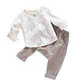 REILI　長袖Tシャツ　ベビー　男の子　秋　夏　子供服　パンツ　綿麻　2点セット　シンプル　おしゃれ　男性　ズボン　ブラウス　　 (120, グレー)