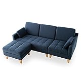 ソファ カウチソファ ワイド座面 天然木脚 キルティング ファブリック ロータイプでも使用可能 3P ネイビー