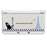 sslink New ニンテンドー 3DS 対応 クリア ハード カバー パリ 猫の散歩（ブラック） ネコ エッフェル塔 フランス キラキラ
