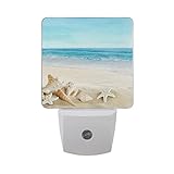Alaza Seashells on tropical beachプラグインLED Dusk to Dawnセンサーナイトライト、cool-touchデザイン壁階段用ライト寝室キッチン、廊下、または任