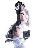 【Azuiblc】オーバーロード アルベド コスプレ衣装 ウィッグ付き 角付き ドレス ネックレス 仮装 肩出し 不死者の王 ホワイト コスチューム（S）