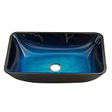 VIGO VG07068 長さ18.1インチ - 幅13インチ - 高さ4.13インチ ターコイズウォーターハンドメイド カウンタートップ ガラス 長方形 洗面台 バスルームシンク ターコイズ仕上げ