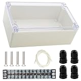 Youmile ABS プラスチックジャンクションボックス 200x 120 x 75mm IP65 防水 電子プロジェクトエンクロージャボックス屋外用透明カバー、12P端子台、4個PG7ケーブルグランド付き