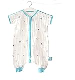 HanSi　星柄　4重ガーゼスリーパー 夏用 ベビー寝袋 半袖ベビー スリーパー 　星空　夏用 赤ちゃん ベビーケット　寝冷え防止(0-3歳) ブルー