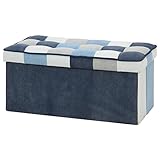 不二貿易 デニム収納ベンチ パッチワーク ブルー 11499