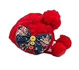 Plus Nao(プラスナオ) 子供用 ニット帽 ボンボン＆リボン付き ニットキャップ キッズ ジュニア 女の子 冬帽子 - レッド