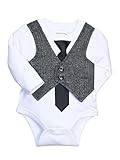 Baby BoyブラックとグレーヘリンボーンドレスUpネクタイとベストボディスーツby Blume カラー: ホワイト