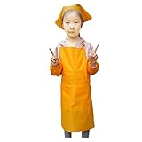 Dovewill 子供　ベーキング　調理　絵画　エプロン　防水　耐油　アクセサリー　スカーフ　スリーブ付き　4点セット　全8色　 - イエロー