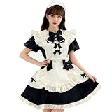 [AOTYP] メイド服 可愛い メイドコスチューム 定番 ショート丈 半袖 メイド レディース ミニスカ アリス 蝶結ぶ lolita ワンピース エプロン アイドル衣装 ハロウィン仮装 女装 カチューシャ付き ブラックS