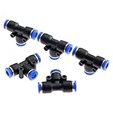 5本入り 空気圧 ティーコネクタ プッシュイン式 継手 水ホースチューブ T-ジャンクション エアー PE6 6mm