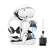 AceGamer 4イン1コントロール充電ステーション PSVR2とPS5用 デュアル充電ドック ヘッドセットディスプレイスタンド VRヘッドセットスタンドとヘッドホンスタンド付き LED充電インジケーター