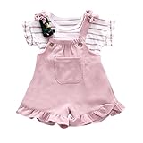 Kunton ❤️高品質 子供服 幼児 短 袖 上衣 + 背 ベルト ズボン スーツ (ピンク, 24M/90)