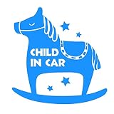 デザイン工房ＳＩＧＮＳ 車ステッカー Child in car 1 綺麗にはがせる 車 ステッカー 木馬 スカイブルー