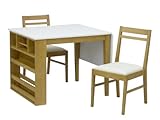 伸長式ダイニングテーブル 3点セット 収納ラック付 Lavie ラビー 90RBT＋DC/2脚 (LBR ライトブラウン)