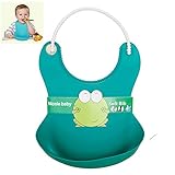 hotbest食事エプロン ベビー よだれかけ シリコンスタイ ポケット付き 柔らかい 防水 食事用 (グリーン　)