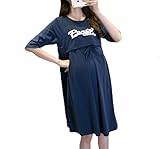 Asia Color マキシ 授乳服 ロゴ ワンピース ロング 丈 春 夏 楽ちん ルーム ウェア 授乳 服 マタニティ 授乳服 ワンピース ロング 半袖 プリント (XL, ネイビー)
