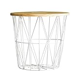 エア・リゾーム サイドテーブル おしゃれ バスケット かご 収納テーブル ワイヤーバスケットテーブル Dina(ダイナ) ホワイト×ナチュラル