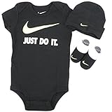 NIKE(ナイキ) 6-12months ブラックJUST DO IT.半袖ボディースーツ超豪華3点セット (6-12months（身長約70-80cm）) [並行輸入品]