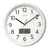 リズム(RHYTHM) シチズン 掛け時計 電波時計 アナログ 温度 湿度 カレンダー (デジタル 液晶表示) 静かな 連続秒針 白 Φ30x5.1cm CITIZEN 8FYA05-003
