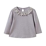 Aliciga 無地 長袖 Tシャツ レース スプライス 春 秋 キッズ 女の子 コットンブレンド 柔らか 長袖カットソー Oネックシャツ 子供服 柔らかい ベビー 保温 冷房 防寒対策 ゆったり ボ