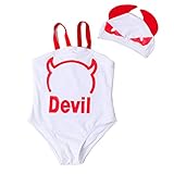 Spinas（スピナス) かわいい キッズ デーモン エンジェル なりきり ハネ付き　帽子付き2点 水着 スイムウェア ロンパースタイプ　オールインワン男の子 全2色