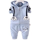 エフティーゾーン(Ftzone)2in1子供服ベビーの女の赤ちゃん男の赤ちゃんの柔らかい綿のパーカー上着+ロングパンツセット (3-9ヶ月, 青)