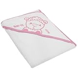 赤ちゃん・ベビー用 ひつじのデザイン フード付き バスタオル バスローブ (75cm x 75cm) (ピンク)