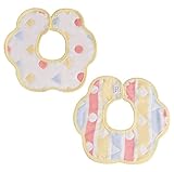 Limi　ベビー　赤ちゃん　360°回転可　6重ガーゼコットン　ビブ　スタイ　5枚セット　2枚セット　よだれかけ　女の子　男の子　スナップボタン式 (イエロー三角形)