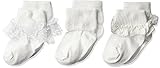 Jefferies Socks Baby Girls' Eyelet Turn Cuff/Fancy Lace 3 Pack White Infant [並行輸入品]