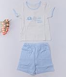iTimes子ども肩開きセット　ホームウェア　赤ちゃんパジャマ夏用　リラックスセット　やわらかい肌触り　綿100％ (100, 青)
