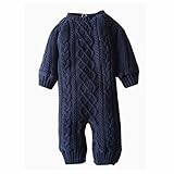 赤ちゃん ニット ロンパース 子供服 長袖 カバーオール ベビー服 パジャマ クライミング服 出産祝い プレゼント 防寒 (ネイビー, S)