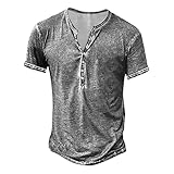 [Teevaseoan] tシャツ メンズ 半袖 ヘンリーネック おしゃれ インナーシャツ 春 夏 半袖Tシャツ カットソー お洒落 カジュアル 夏服 薄手 吸汗速乾 サマー トップス Vネック ヴィンテージ 大人 Tシャツ アメカジ(#02B-グレー,2XL)