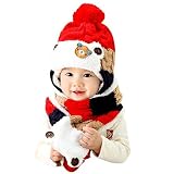 子供の帽子　歌を愛する　ニットカシミア帽子スカーフ付き子供用　プラスベルベットのパッド入り柔らかい子供用帽子 (赤)