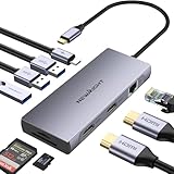 USB C ハブ 9-in-1アダプタhdmi 2つ Dual Display lanポート4K@30HZ HDMI 1Gbps USB 3.0 高速データ転送 ドッキングステーションType-C PD 100W 急速充電 SD/TFカード Macbook pro、 iPad Pro 、Windows、Dellなどに対応 在宅勤務