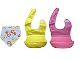 MadisonRose Silicone Roll-Up Bibs with Comfort-Fit Fabric Neck, Pink/Yellow by Madison Rose