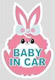 BABY IN CAR (ベビーインカー)☆ウサギさん色ピンク　白ふち☆セーフティー ステッカー 車