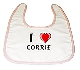 Baby Bib with I Love Corrie (first name/surname/nickname) by Shopzeus