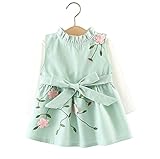 FEVON　ワンピース　子供　ベビー　女の子　セットアップ　2点セット　Tシャツ＋ワンピース　長袖　春　秋　キッズワンピース　ガールズ　女児　可愛い　花の刺繍　フリル立ち襟　プリンセス　発表会 入園式