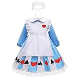 [RPFLQ] アリス メイド服 女の子 ドレス コスプレ ハロウィン 仮装 エプロン 長袖 女児 プリンセス 衣装 可愛い 萌え イベント 活動 ワンピース 3点セット (140)