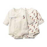 Disney ディズニー [ベルメゾン] 新生児 長袖 前開き ボディ スーツ ２枚 セット ミッキーマウス サイズ：60
