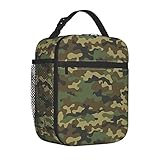 グリーン迷彩 ランチバッグ メンズ レディース ボーイズ ガールズ 再利用可能 トート ランチバッグ オフィス 通勤 通学 ピクニック キャンプ 断熱 保冷
