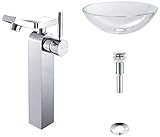 Kraus C-GV-100-12mm-14300CH Crystal Clear Glass Vessel Sink and Unicus Faucet Chrome by Kraus