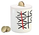XOコインボックスBank by Ambesonne、人気Tic Tac Toe Game Pattern Hand DrawnデザインWin Victory仕上げテーマ、印刷セラミックコイン銀行お金