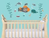 Mini Ocean Wall Decal, Gray Submarine Decal for Nursery, Under Water Decal by Nursery Decals and Mor